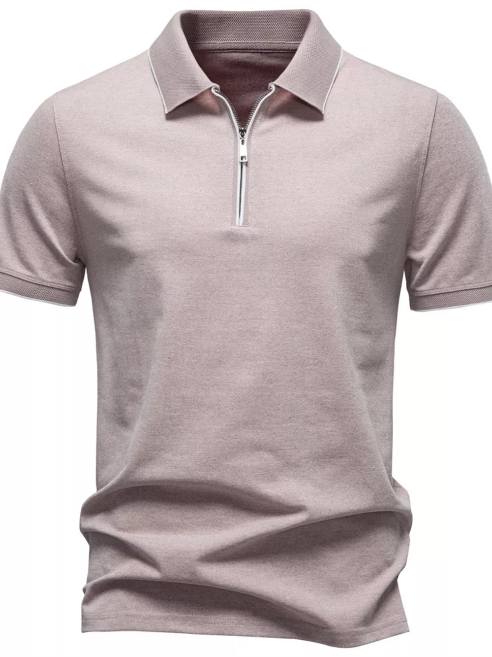 Men's Zippered Collar Polo with Contrasting Trim, image 3