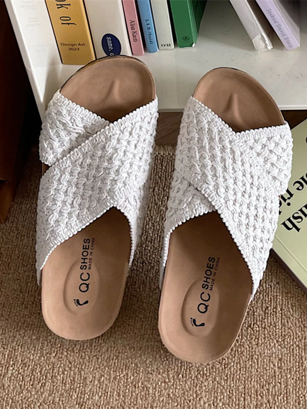 Cross Strap Woven Pattern Comfort Sandals, image 3