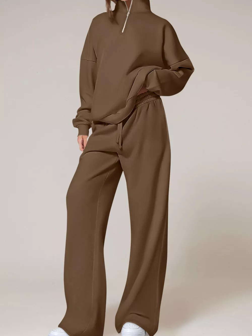 Half-Zip Sweatshirt and Wide-Leg Sweatpants Set