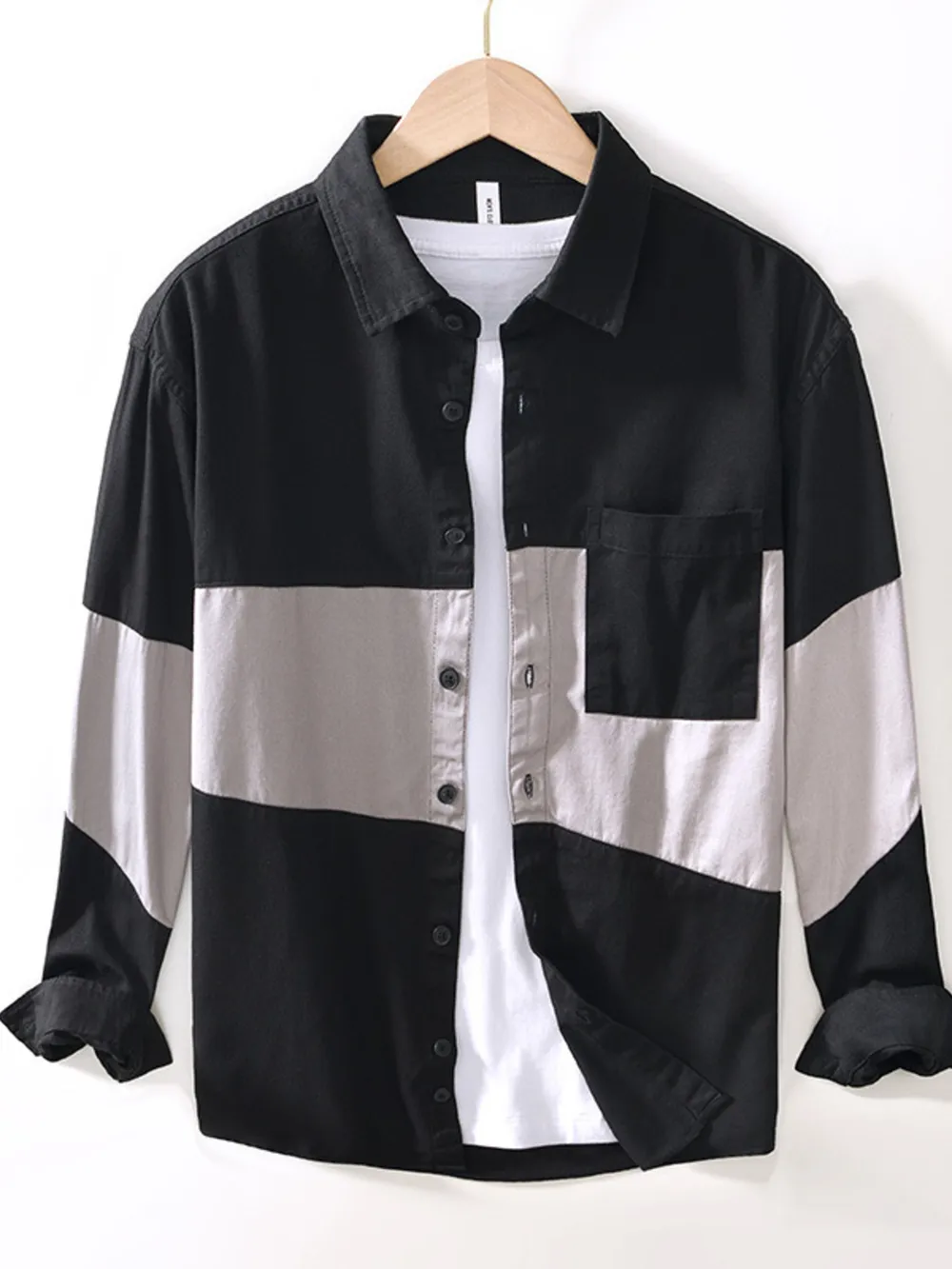 Men's Plus Size Color Block Button Up Shirt