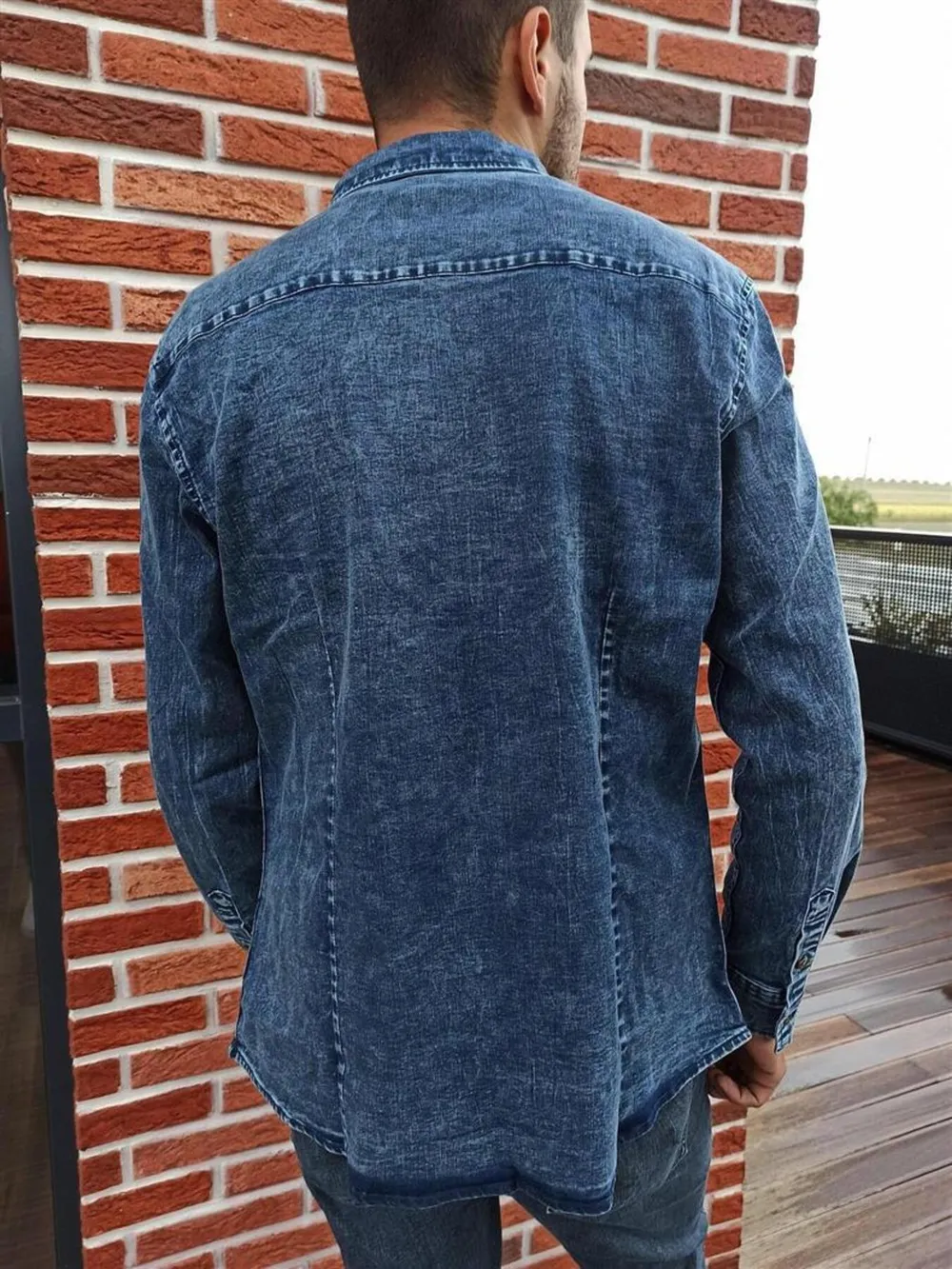 Men's Button Up Long Sleeve Denim Shirt, image 6