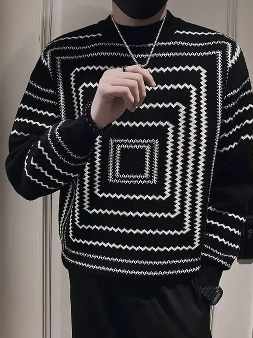 Men's Plus Size Geometric Pattern Knitted Pullover, image 4
