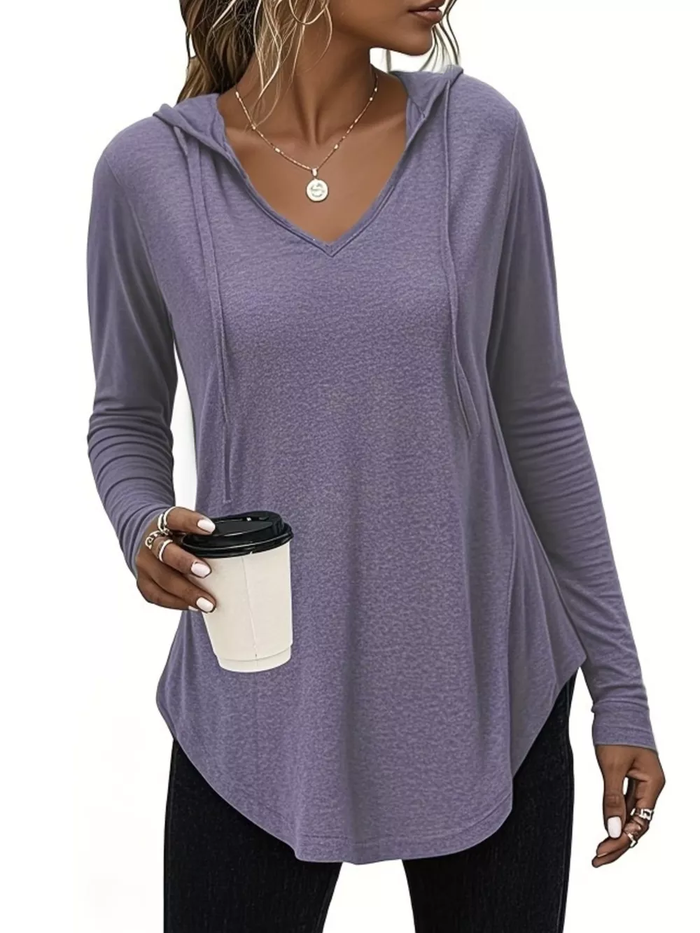 Full Size Drawstring Long Sleeve Hooded Top Plus Size, image 7
