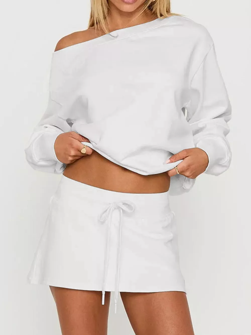 Boat Neck Sweatshirt and Mini Skirt Set, image 3