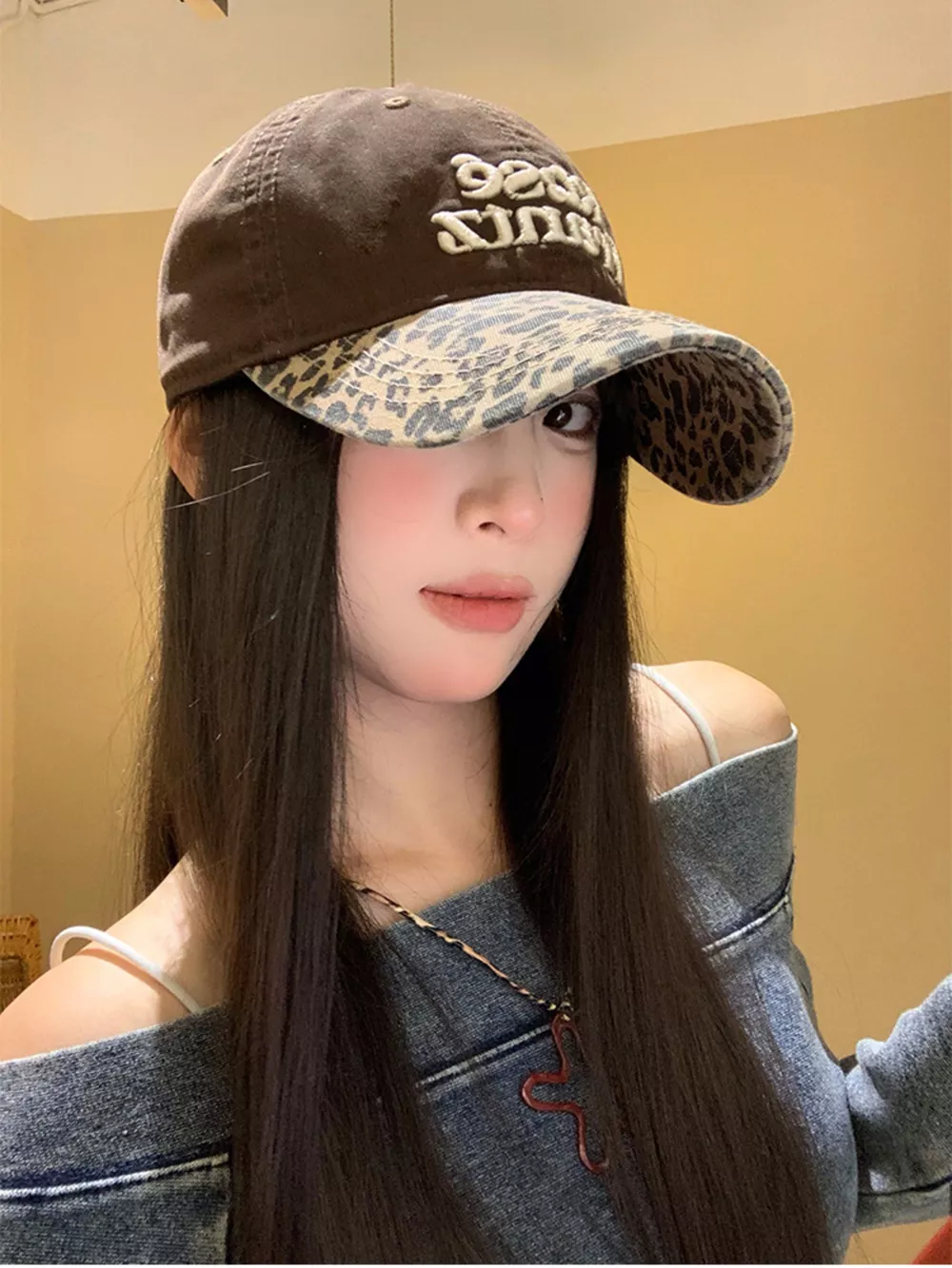 Leopard Print Baseball Cap with Embroidered Letter, image 2