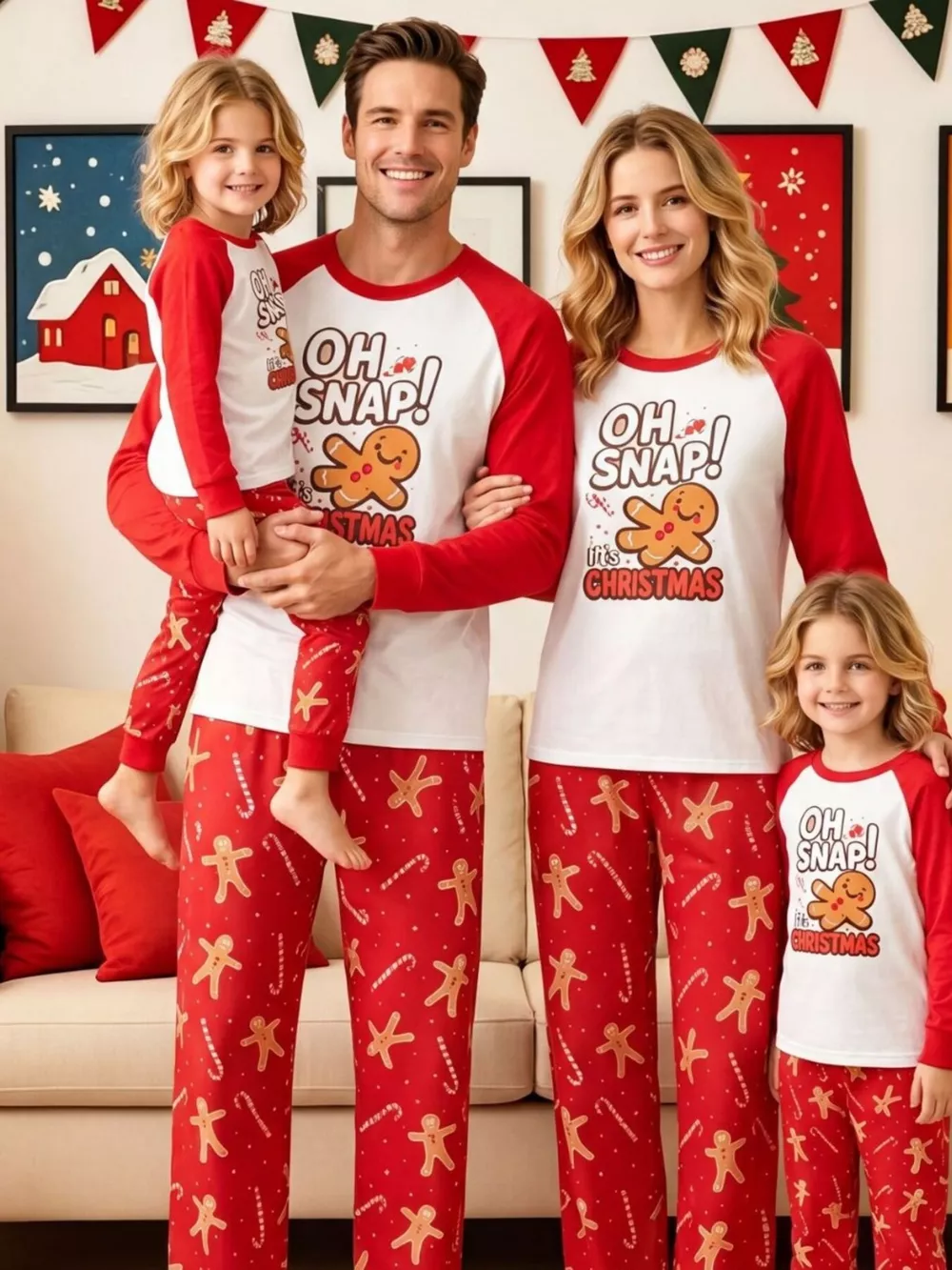 Family Matching Christmas Pajamas Set with Gingerbread Man Print, image 9