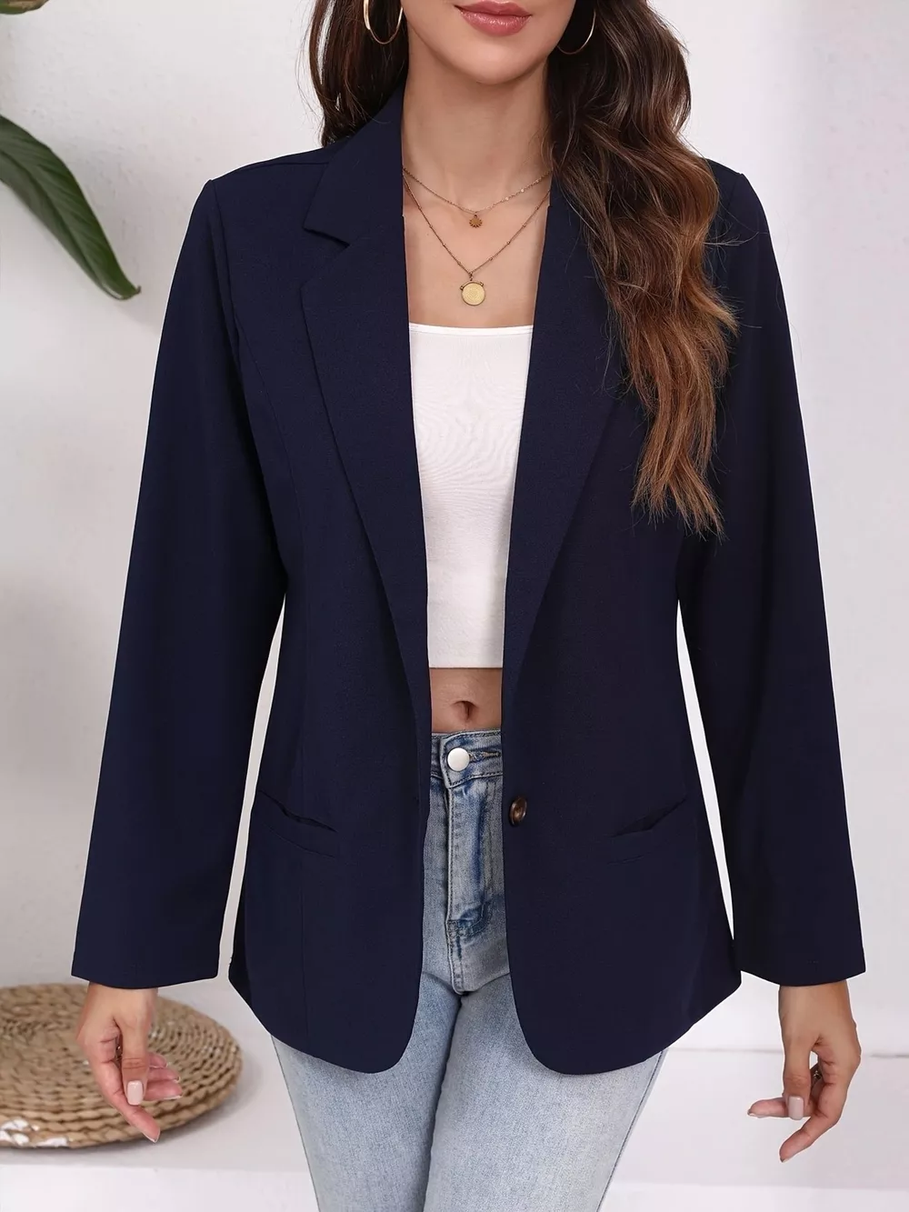 Plus Size Lapel Collar Single-Button Blazer, image 11
