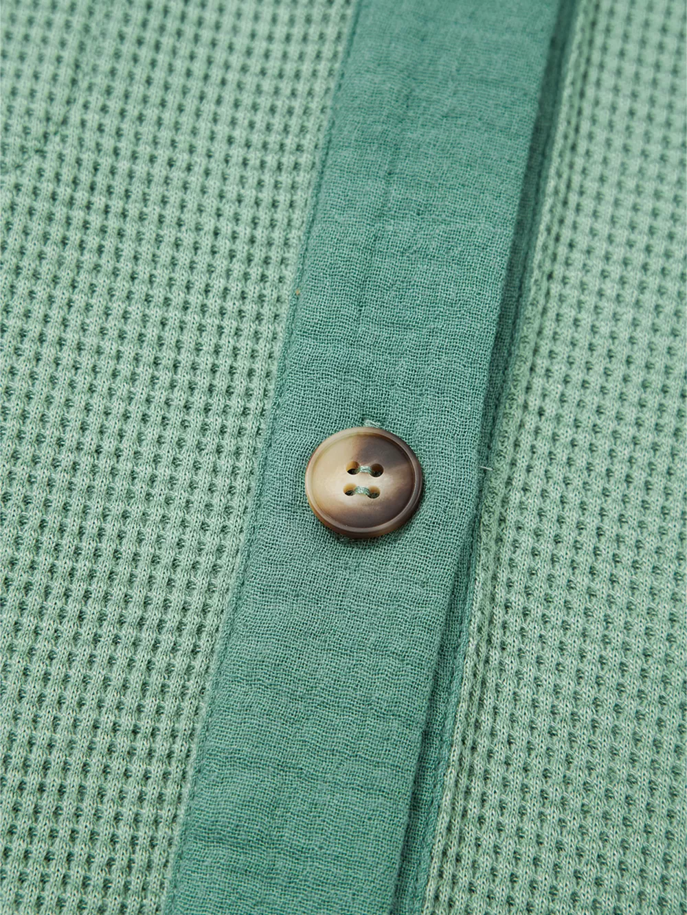 Waffle Knit Vintage Patchwork Button Up Loose Shirt, image 10