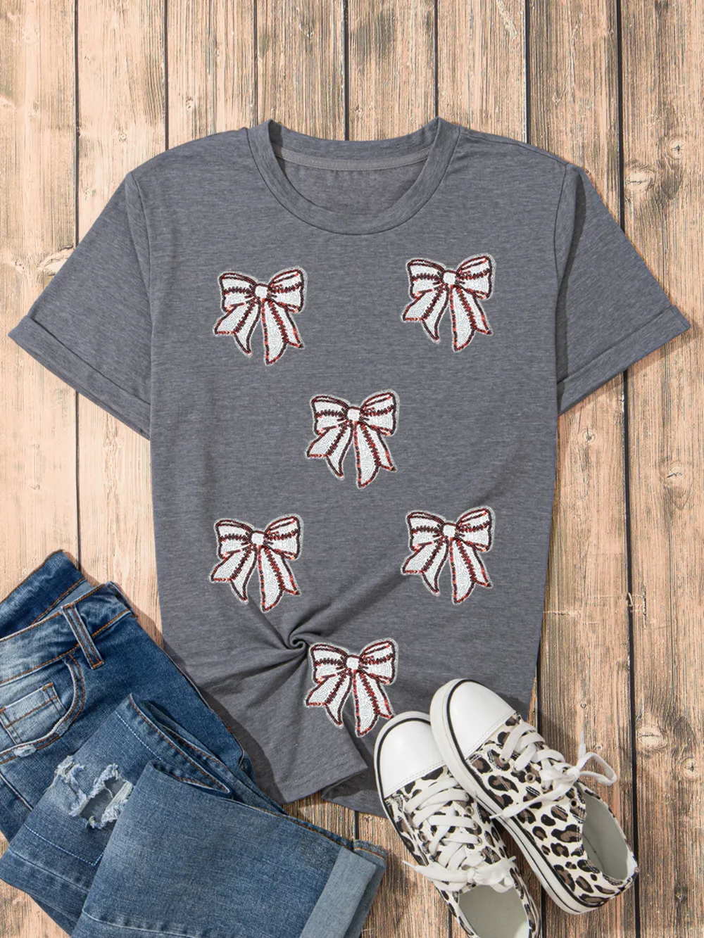 Sequin Bow Short Sleeve Tee, image 7