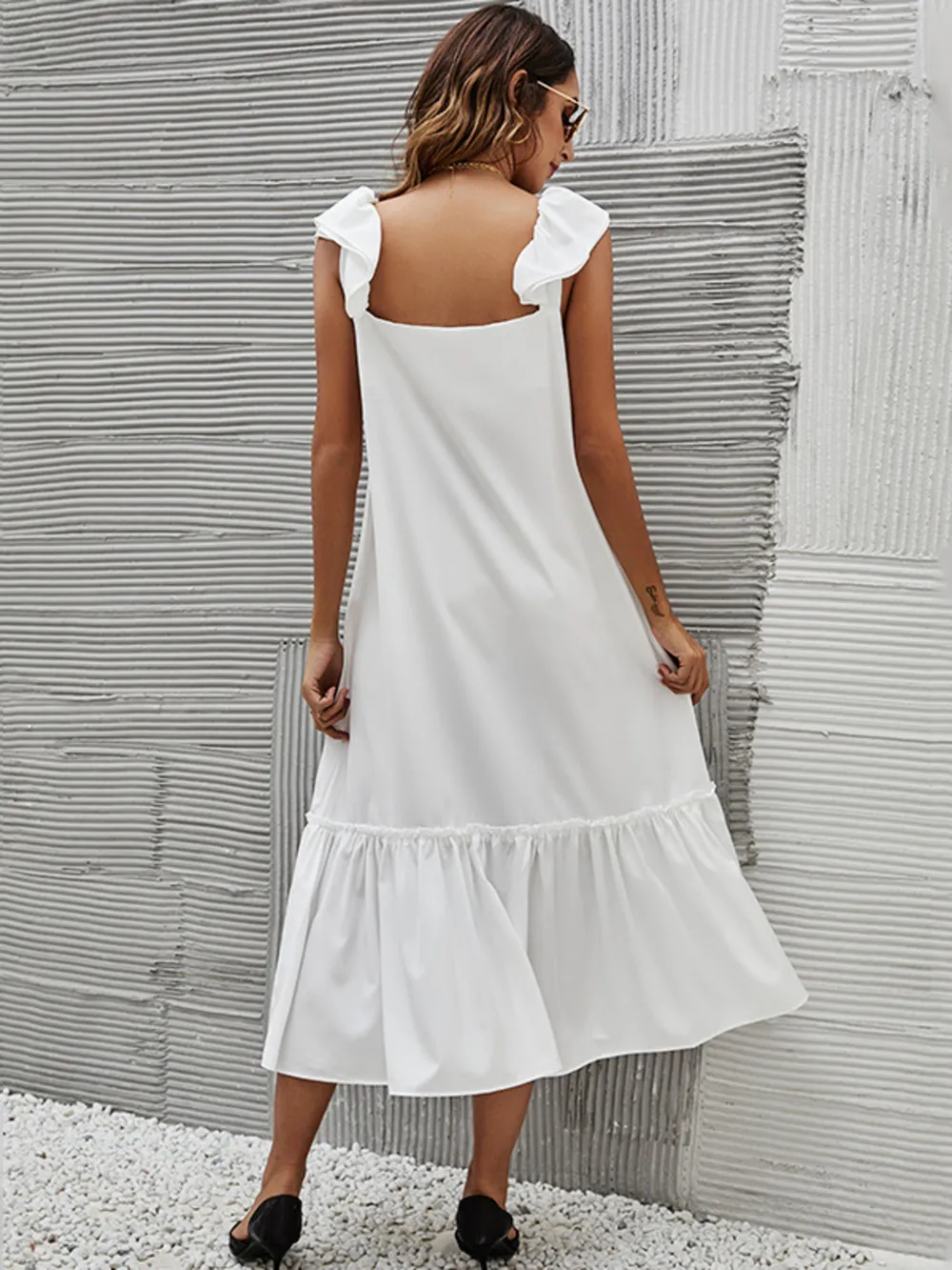 Full Size Ruffled Hem Midi Dress with Cap Sleeves Plus Size, image 2