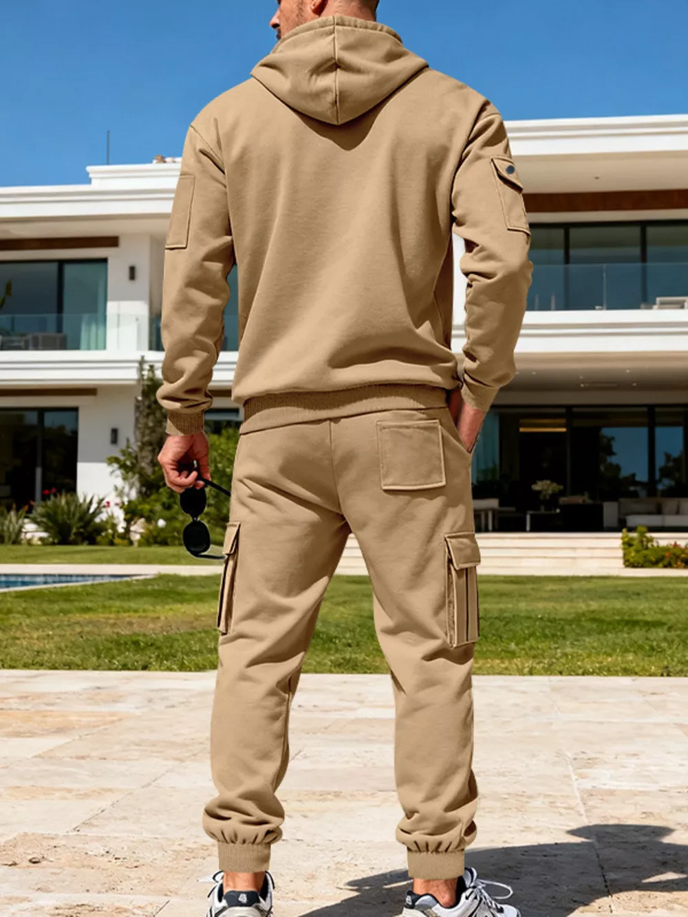 Men's Full Size Half Zip Hoodie and Cargo Pants Set Plus Size, image 12