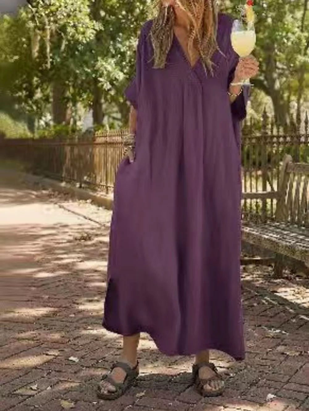Full Size V-Neck Maxi Dress with Flowy Silhouette Plus Size, image 11