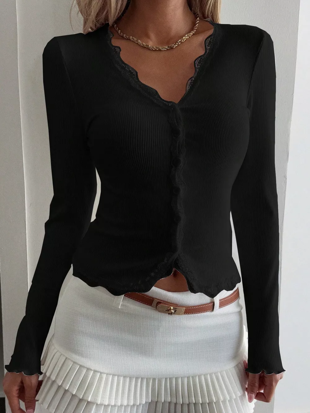 Lace Trim Long Sleeve Top, image 16