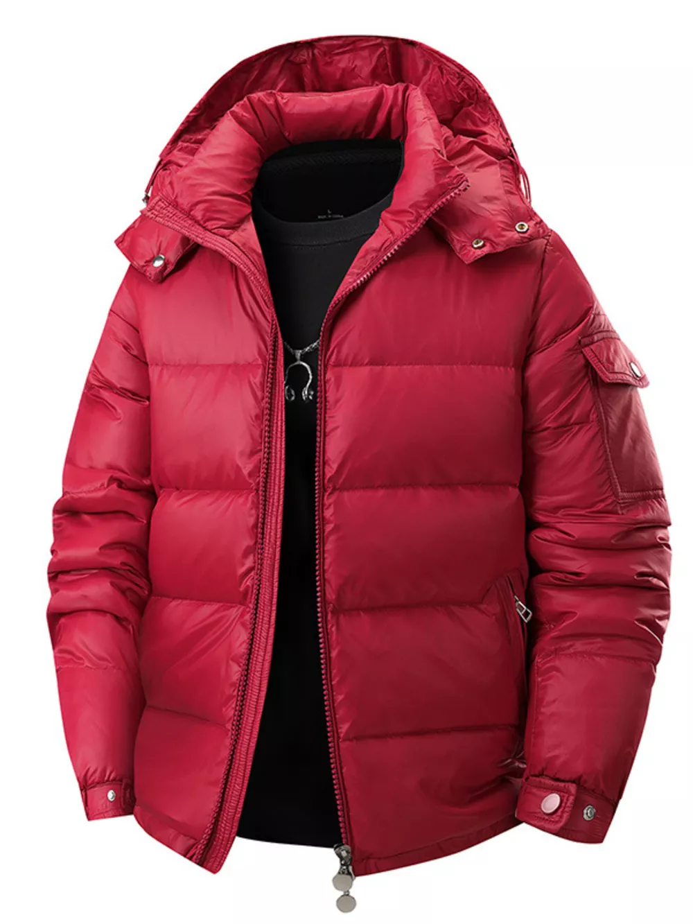 Men's Full Size Hooded Puffer Jacket with Side Zipper Pockets Plus Size, image 4