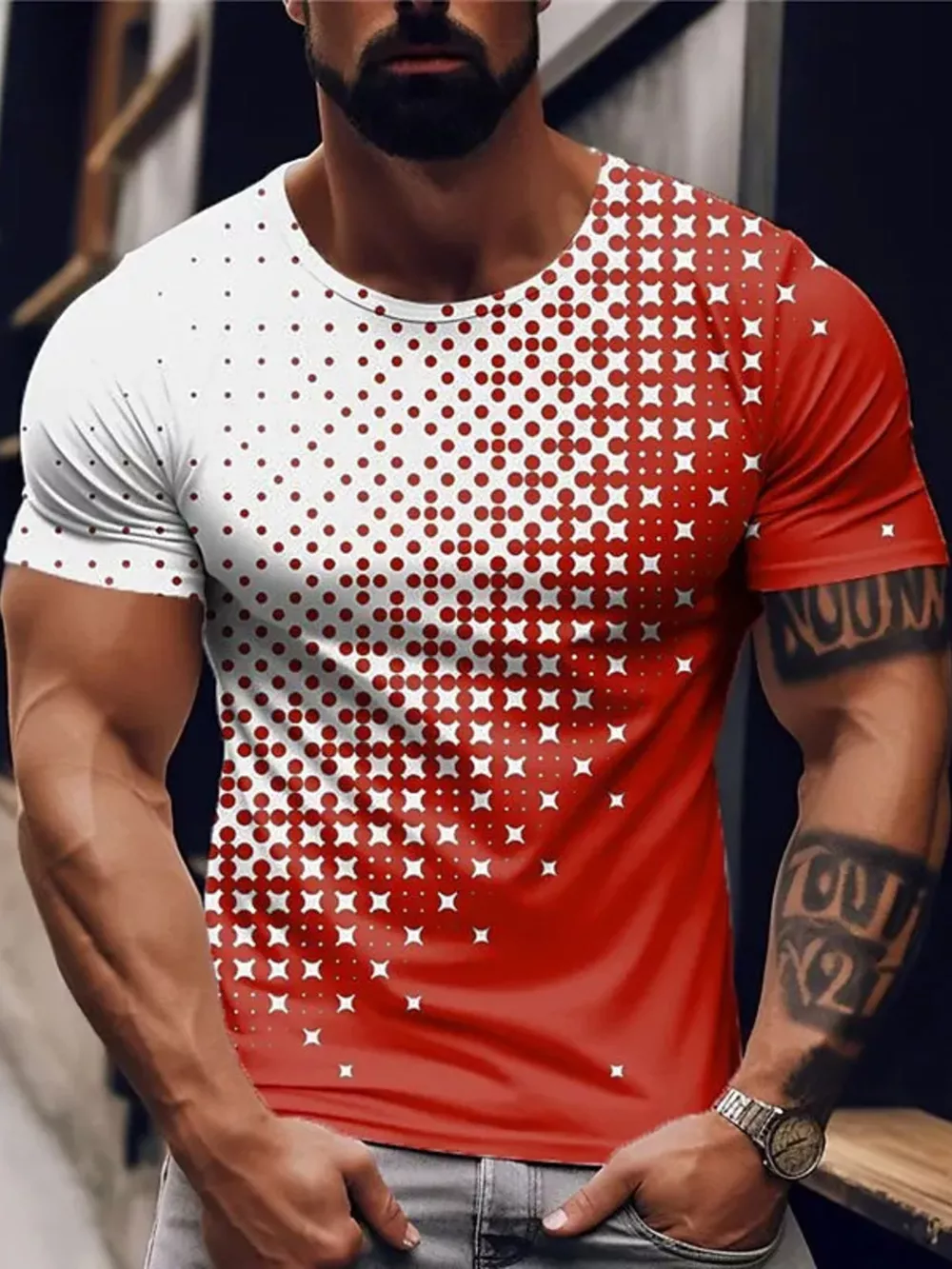 Men's Full Size Gradient Dot Print T-Shirt Plus Size, image 5