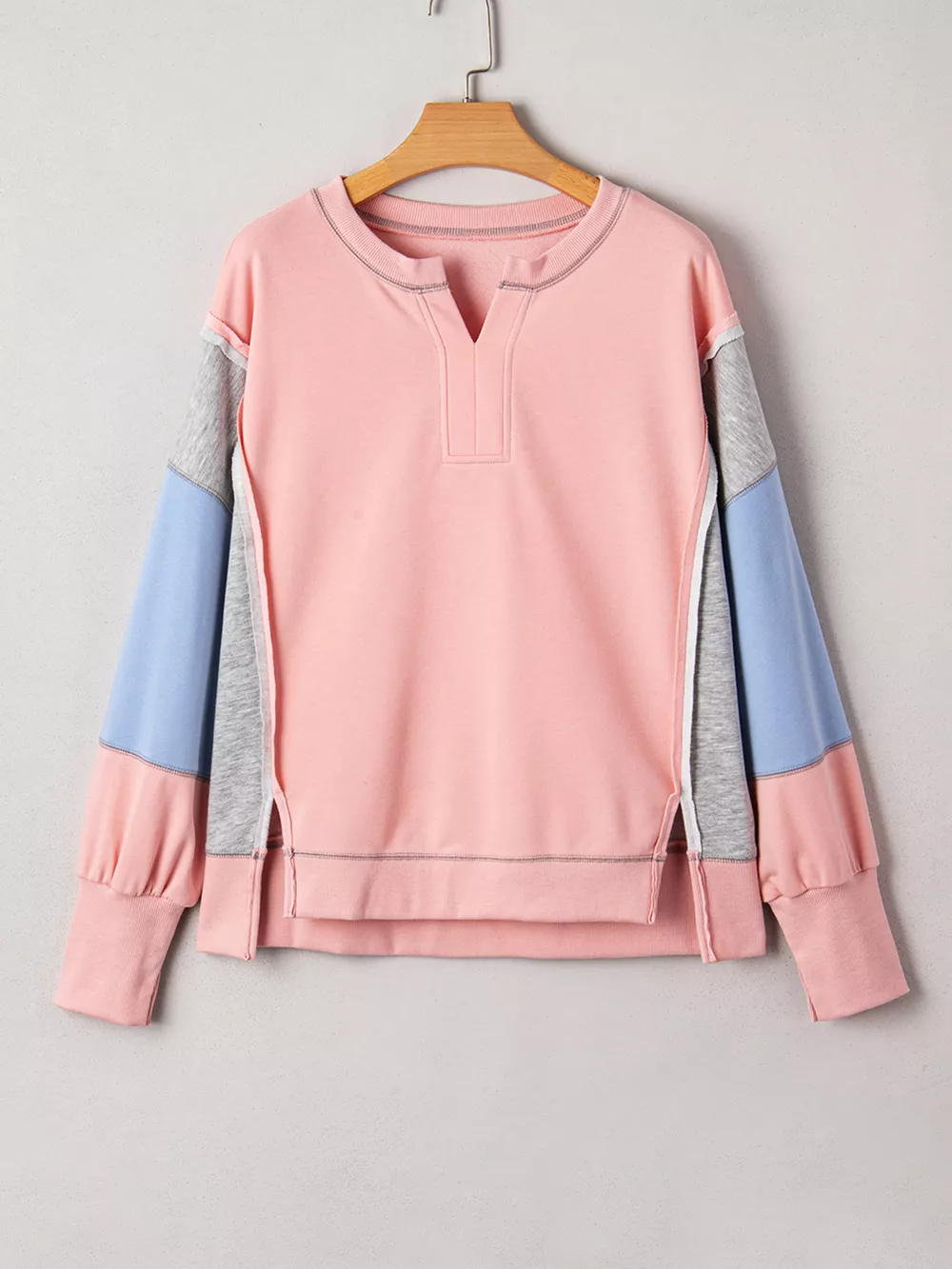 Exposed Seam Color Block Patchwork Slit Cuffs Oversize Sweatshirt, image 8