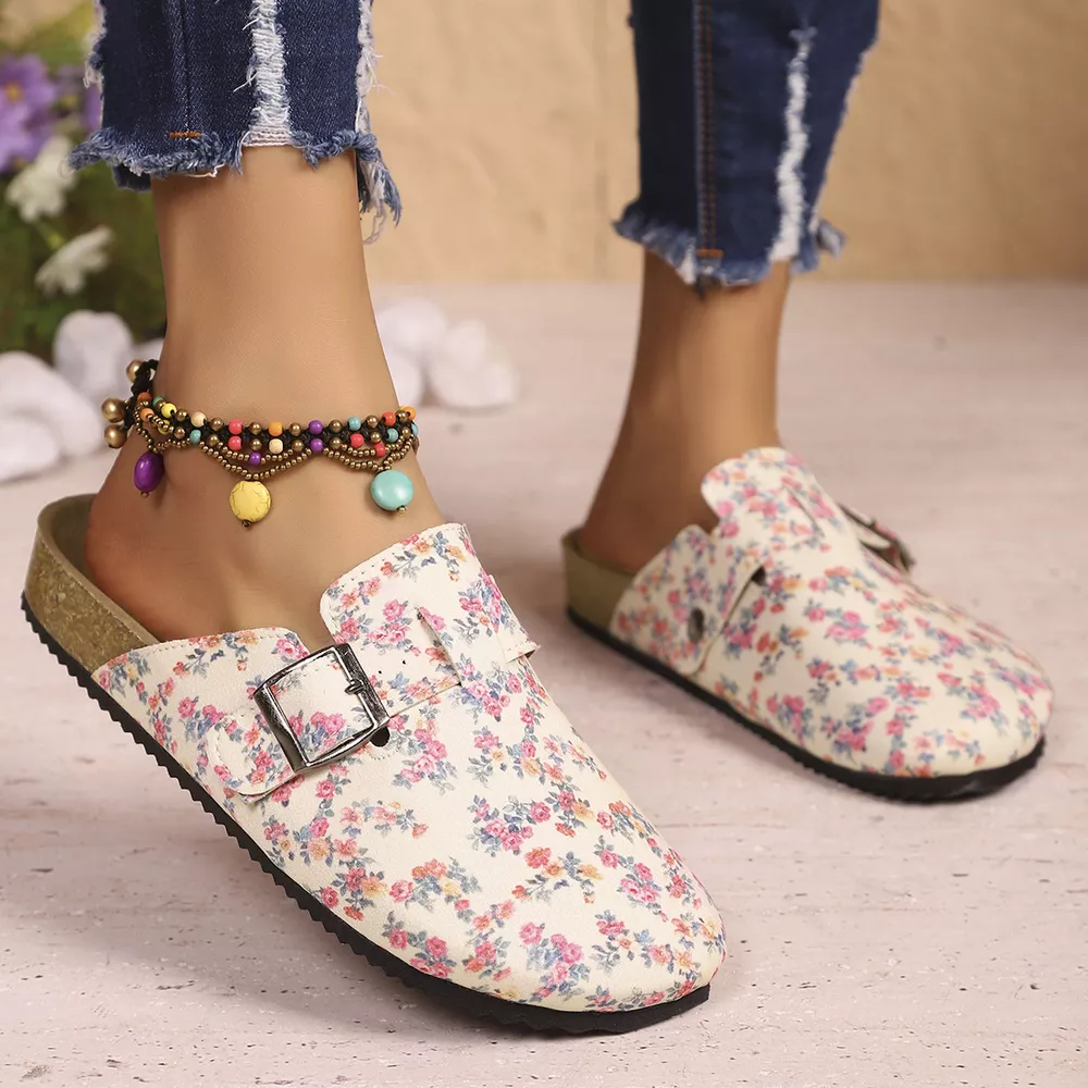 Floral Print Buckle Decor Slip-Ons, image 5