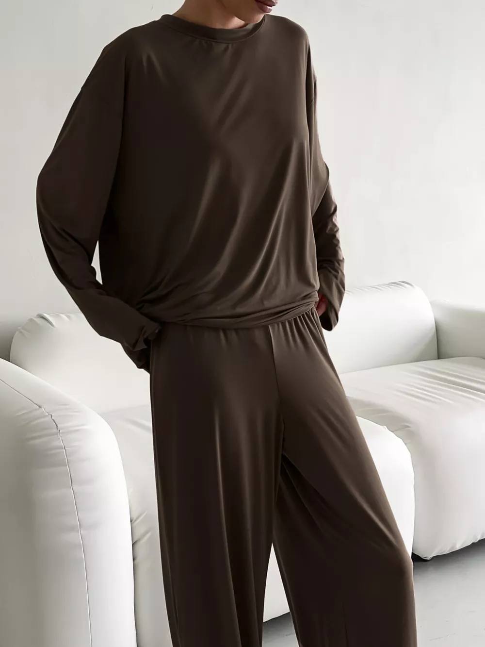 Solid Color Long Sleeve Top and Pants Set, image 5
