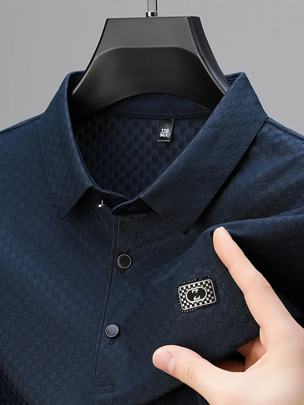 Men's Plus Size Diamond Pattern Short Sleeve Polo Shirt, image 8