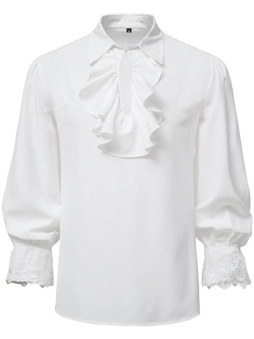 Men's Ruffled Lace Detail Long Sleeve Blouse, image 2
