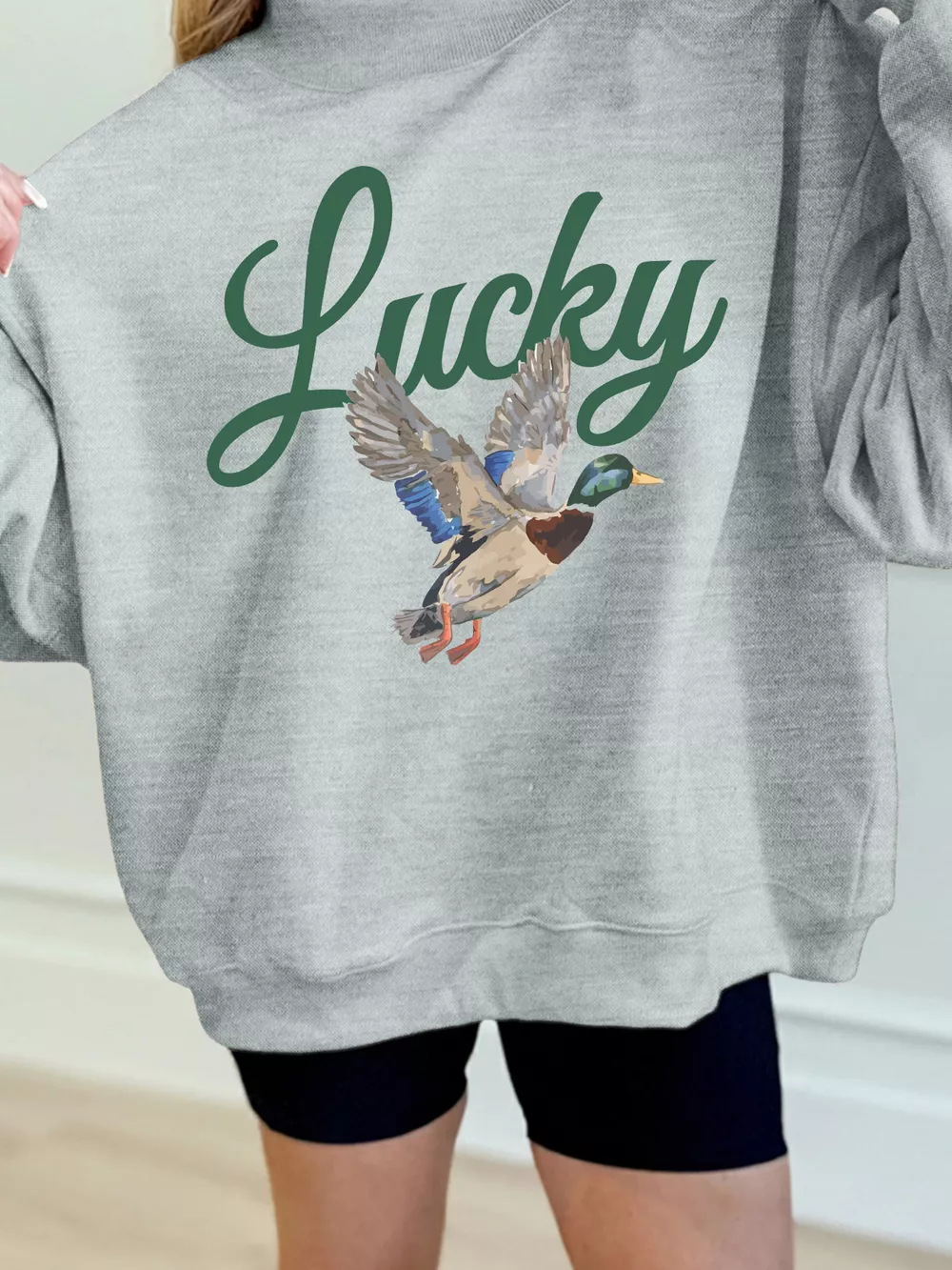 Lucky Mallard Print Mock Neck Casual Pullover Sweatshirt