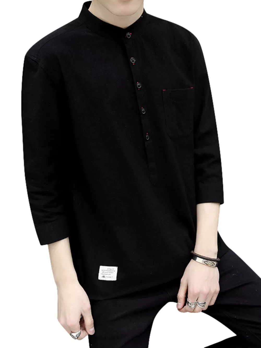 Men's Plus Size Button Detail 3/4 Sleeve Shirt Plus Size, image 3