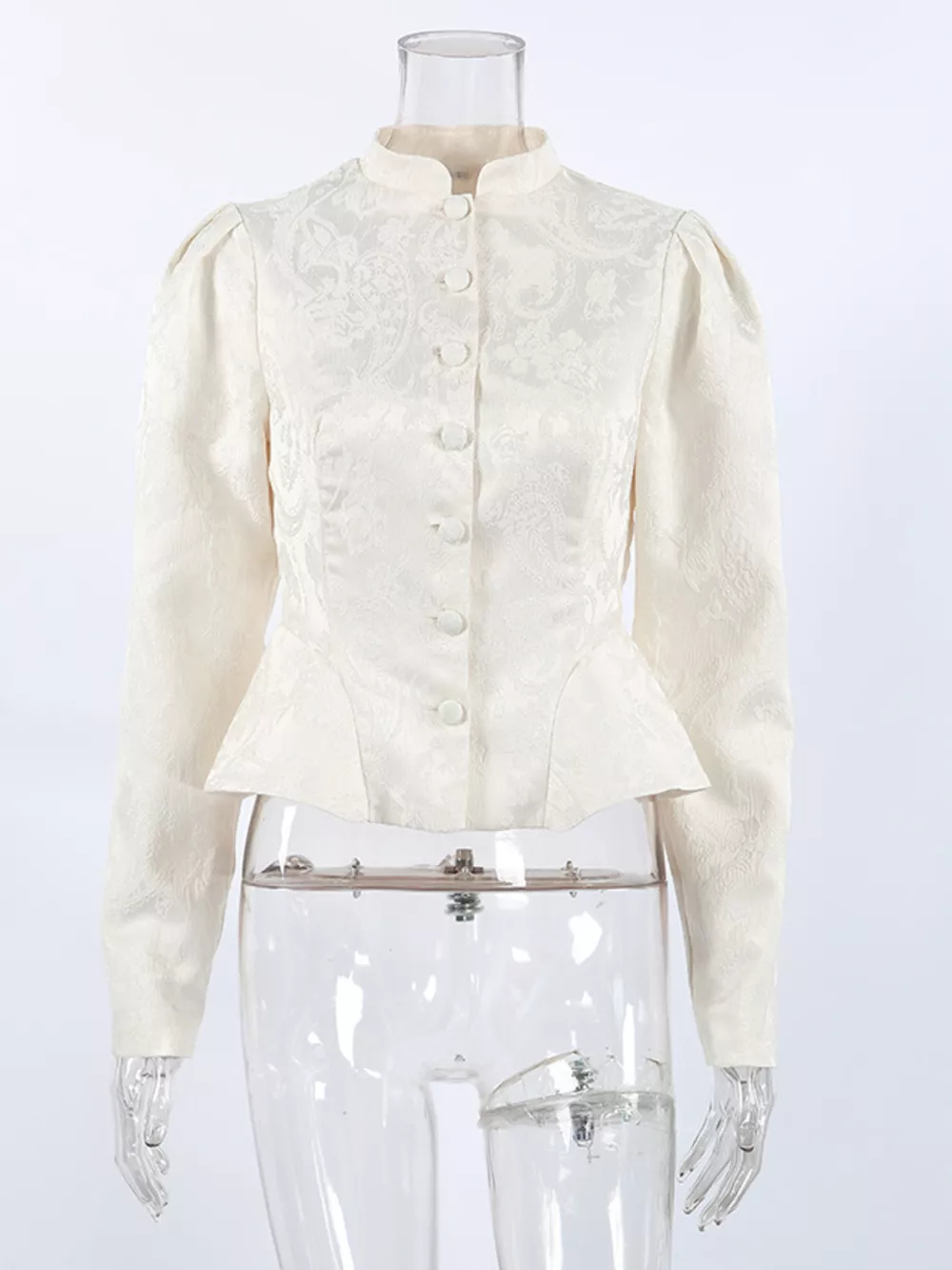 Jacquard Peplum Puff Sleeve Outerwear, image 4