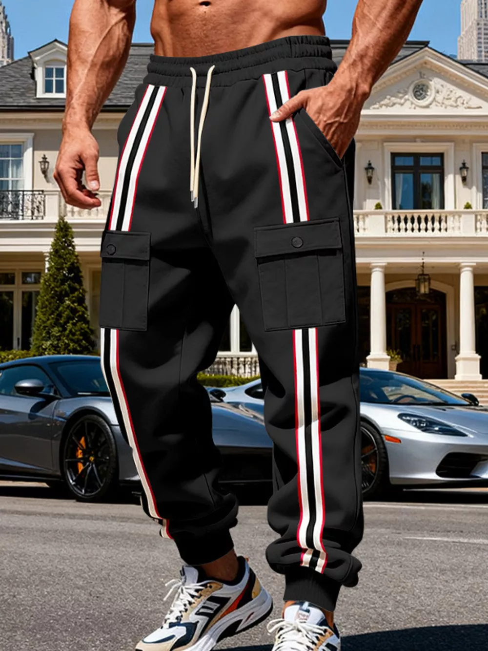 Men's Full Size Casual Striped Cargo Joggers Plus Size, image 3
