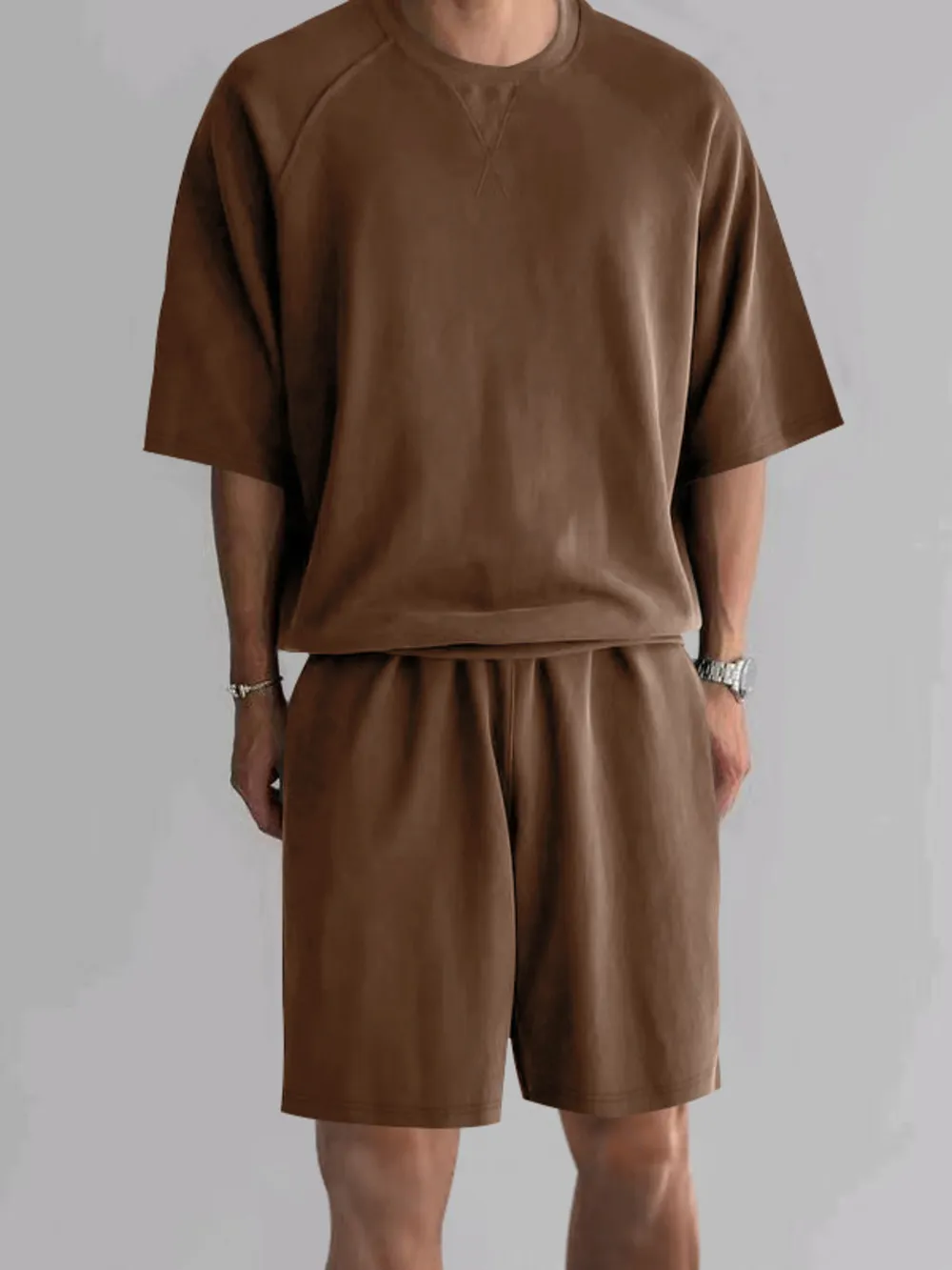 Men's Full Size Round Neck Top and Shorts Set Plus Size, image 6