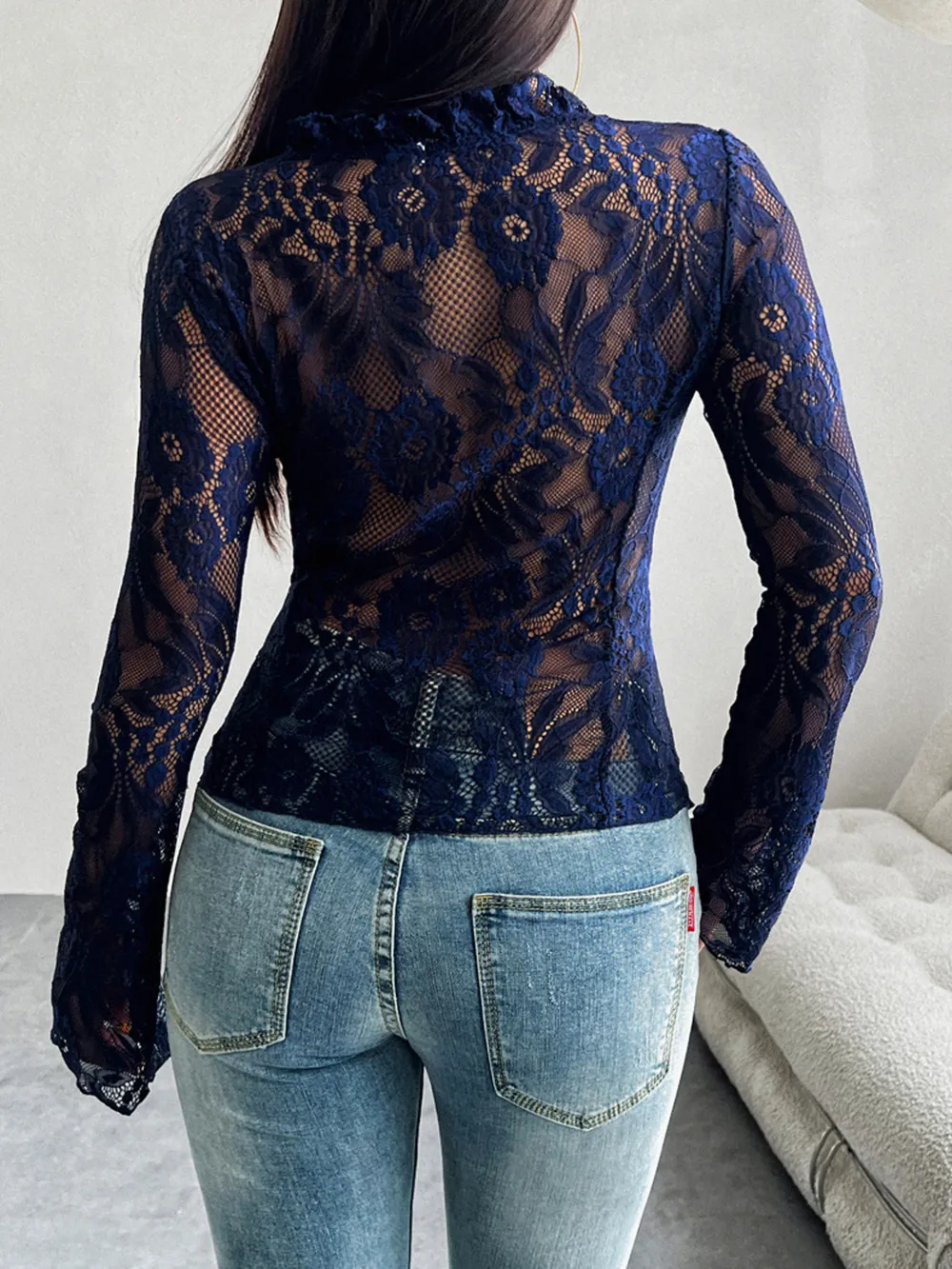 Tie Front Long Sleeve Lace Top, image 17