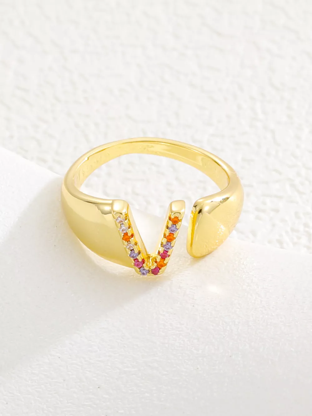 18K Gold-Plated Zircon Letter Ring, image 25