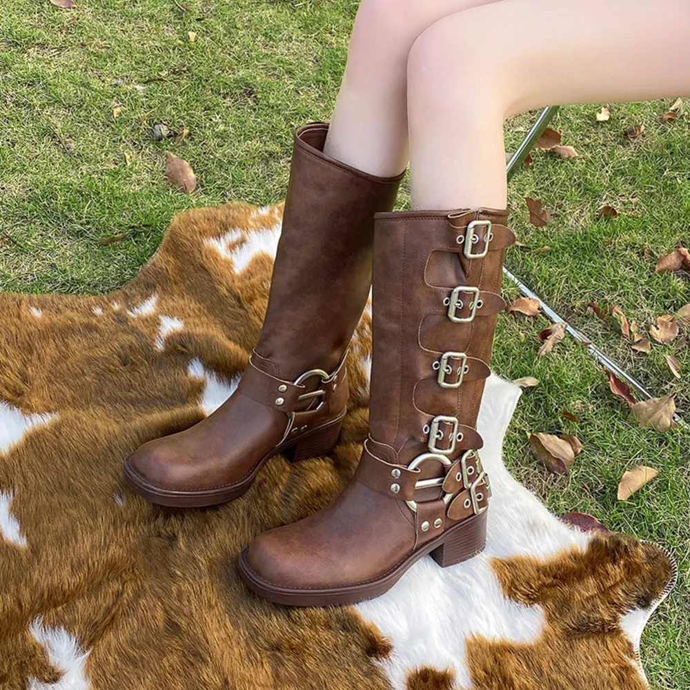 Round Toe Block Heels Boots, image 5