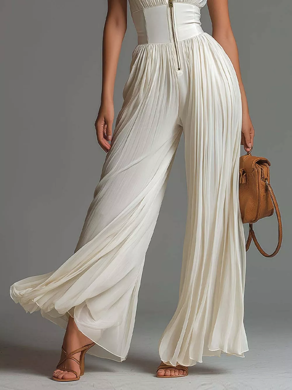 Sleeveless Pleated Jumpsuit with Front Zipper, image 5