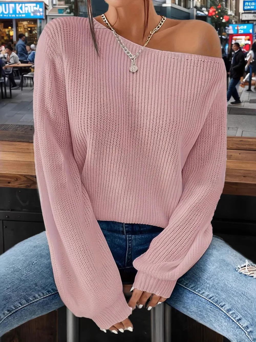 One-Shoulder Ribbed Knit Top with Relaxed Fit, image 4