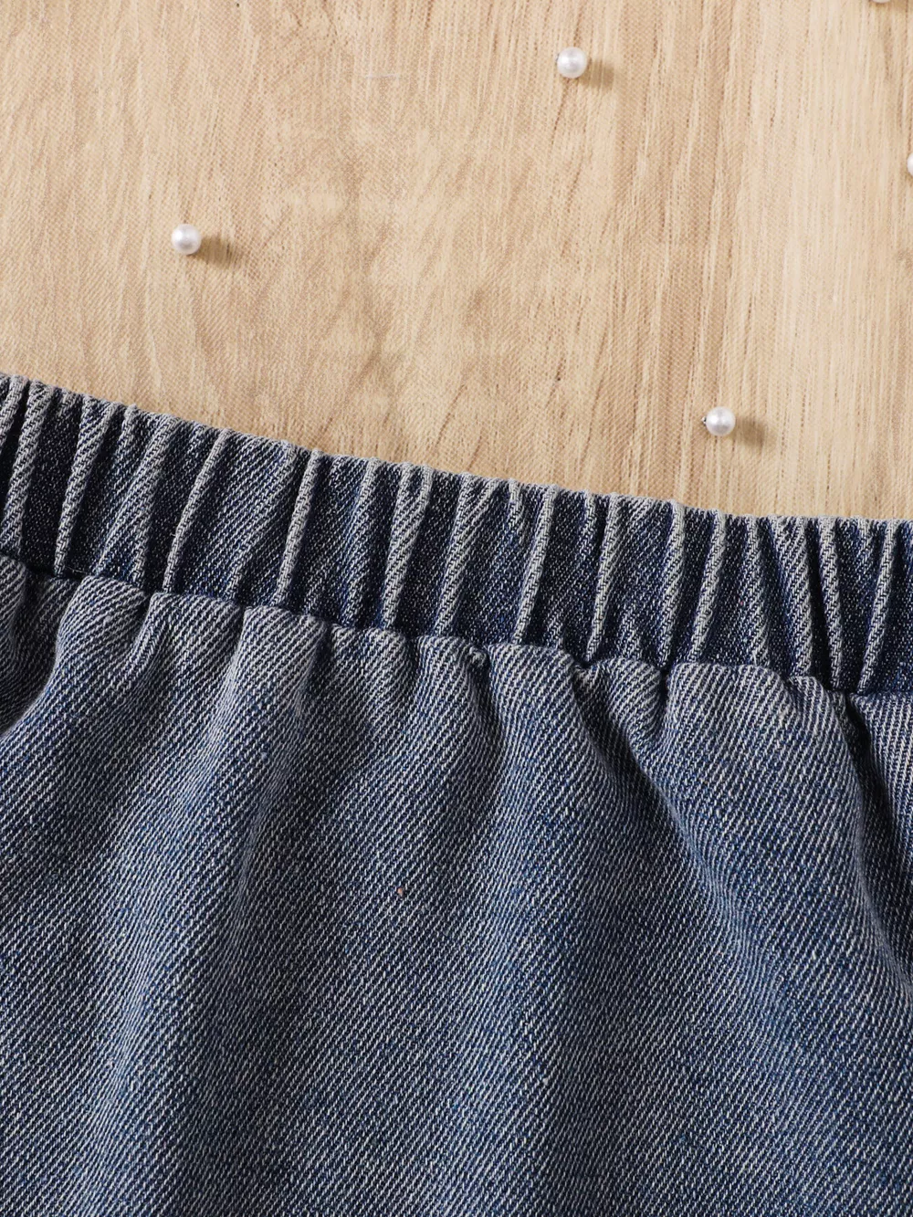 Children's Ruffled Mesh Top and Denim Skirt Set, image 3