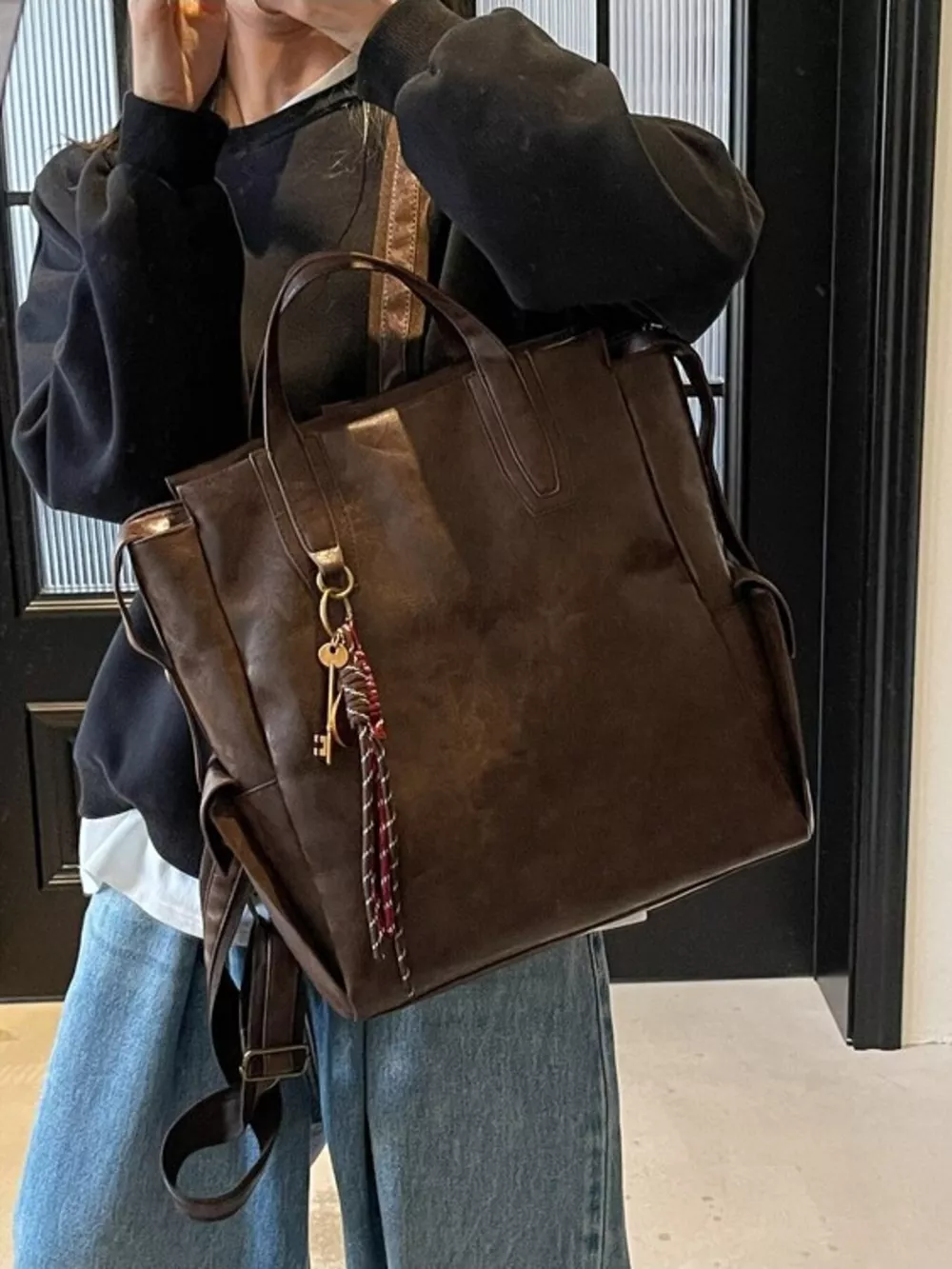 Vintage Leather Convertible Backpack Bag, image 9