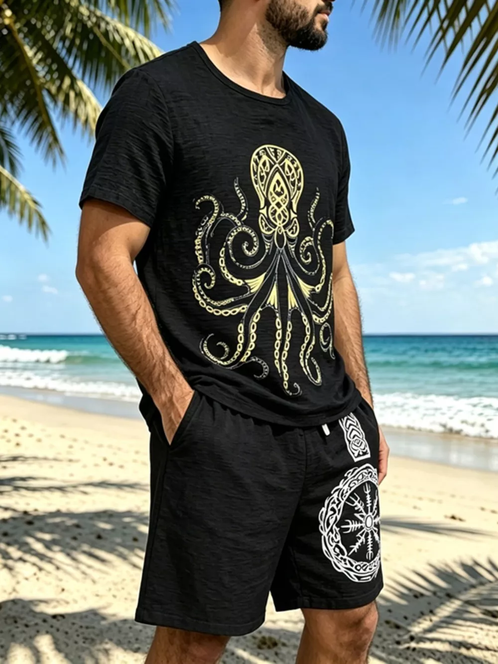 Men's Full Size Round Neck Tee and Shorts Set Plus Size, image 2