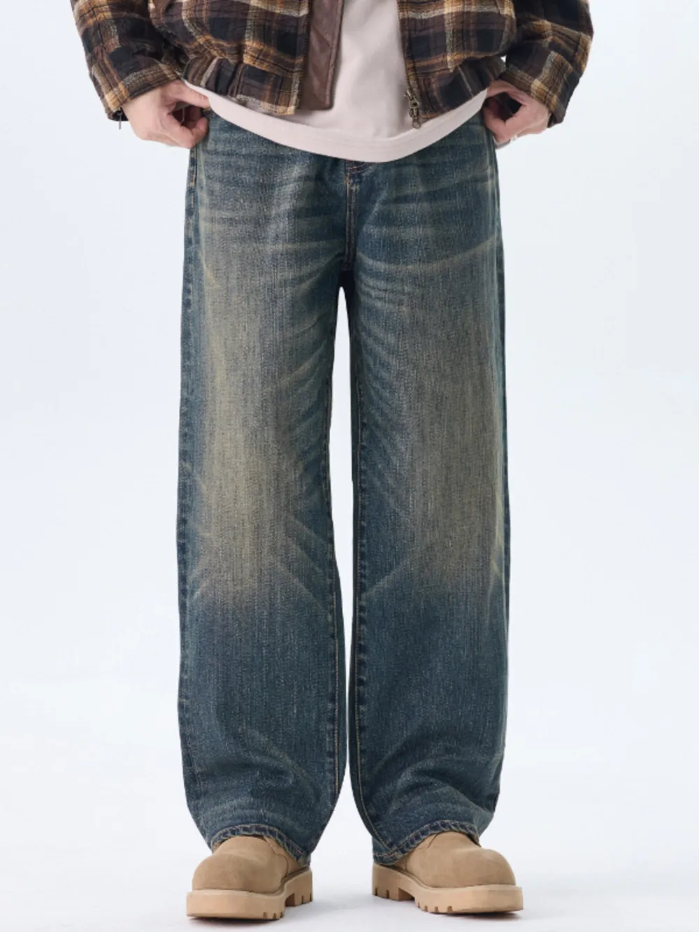 Men's Plus Size Wash Wide Leg Jeans