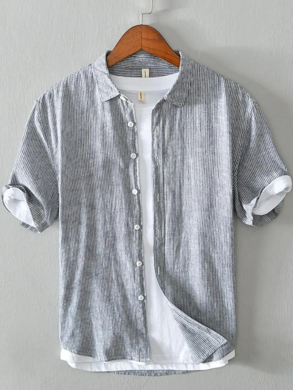 Men's Plus Size Casual Striped Short Sleeve Shirt, image 2