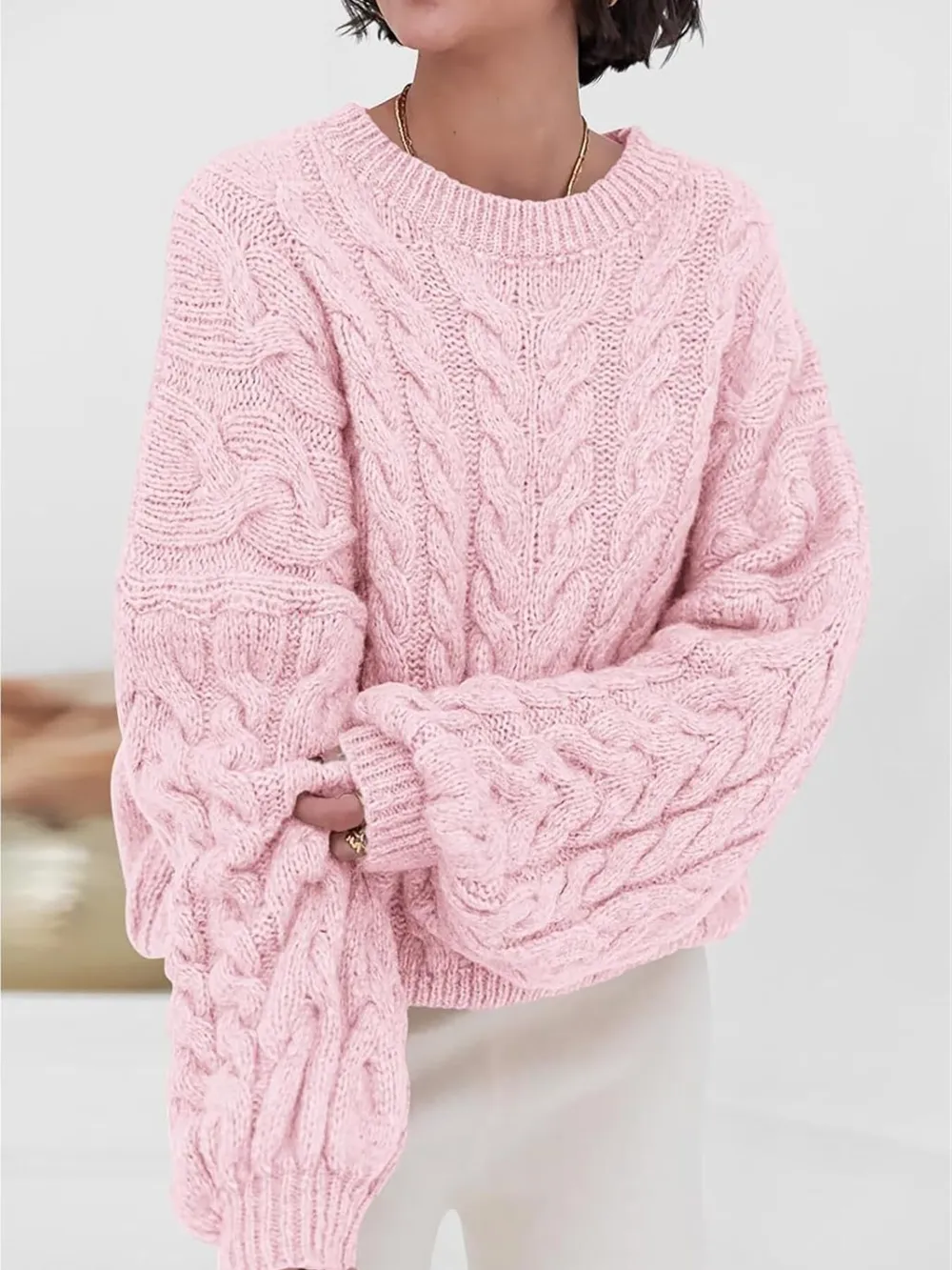 Cable Knit Long Sleeve Sweater, image 2