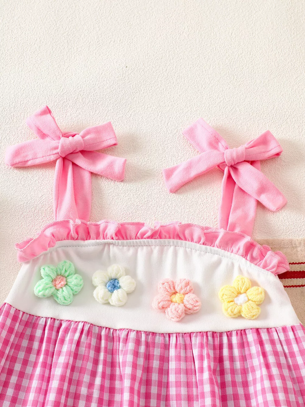Children's Floral Applique Gingham Cami Top & Shorts Set, image 3