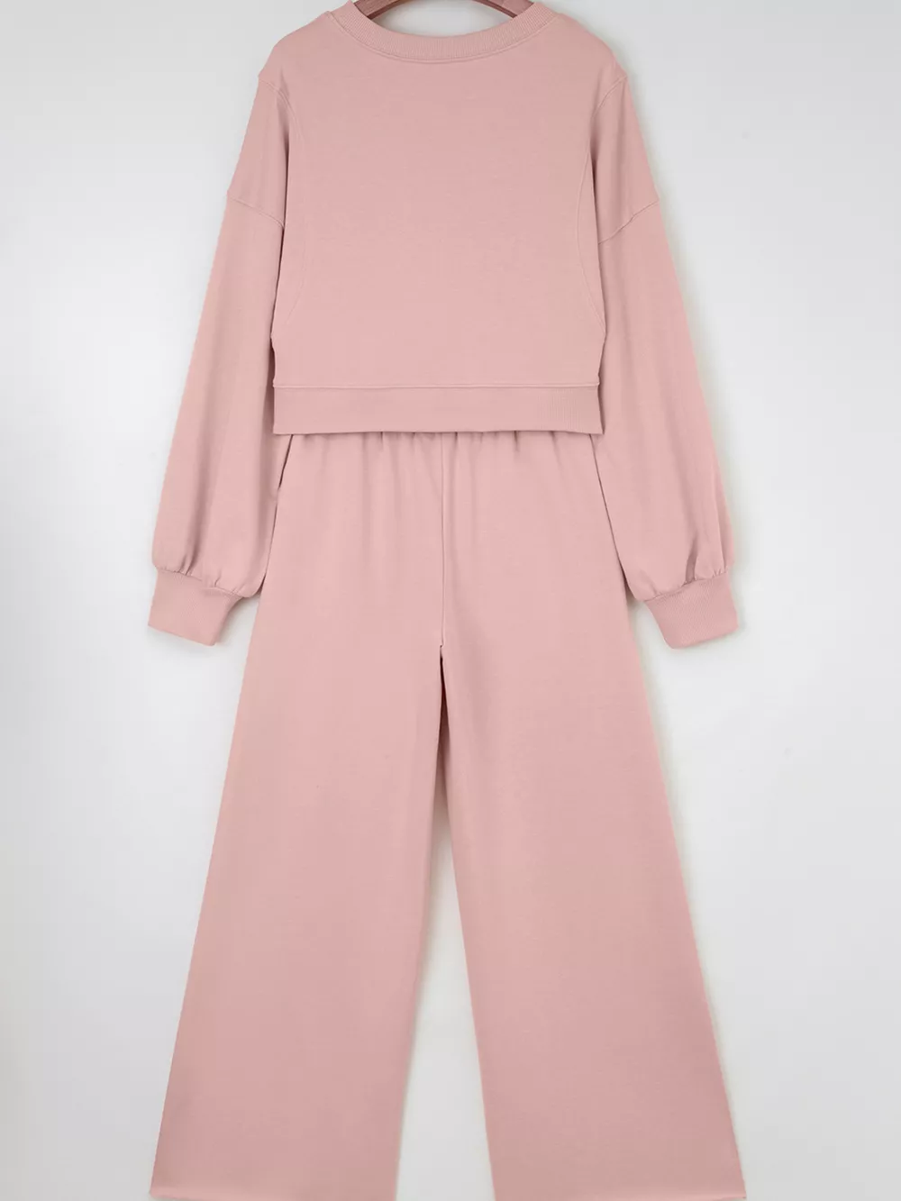 Drop Shoulder Puff Sleeve Crop Top and Drawstring Wide Leg Pants Set, image 22