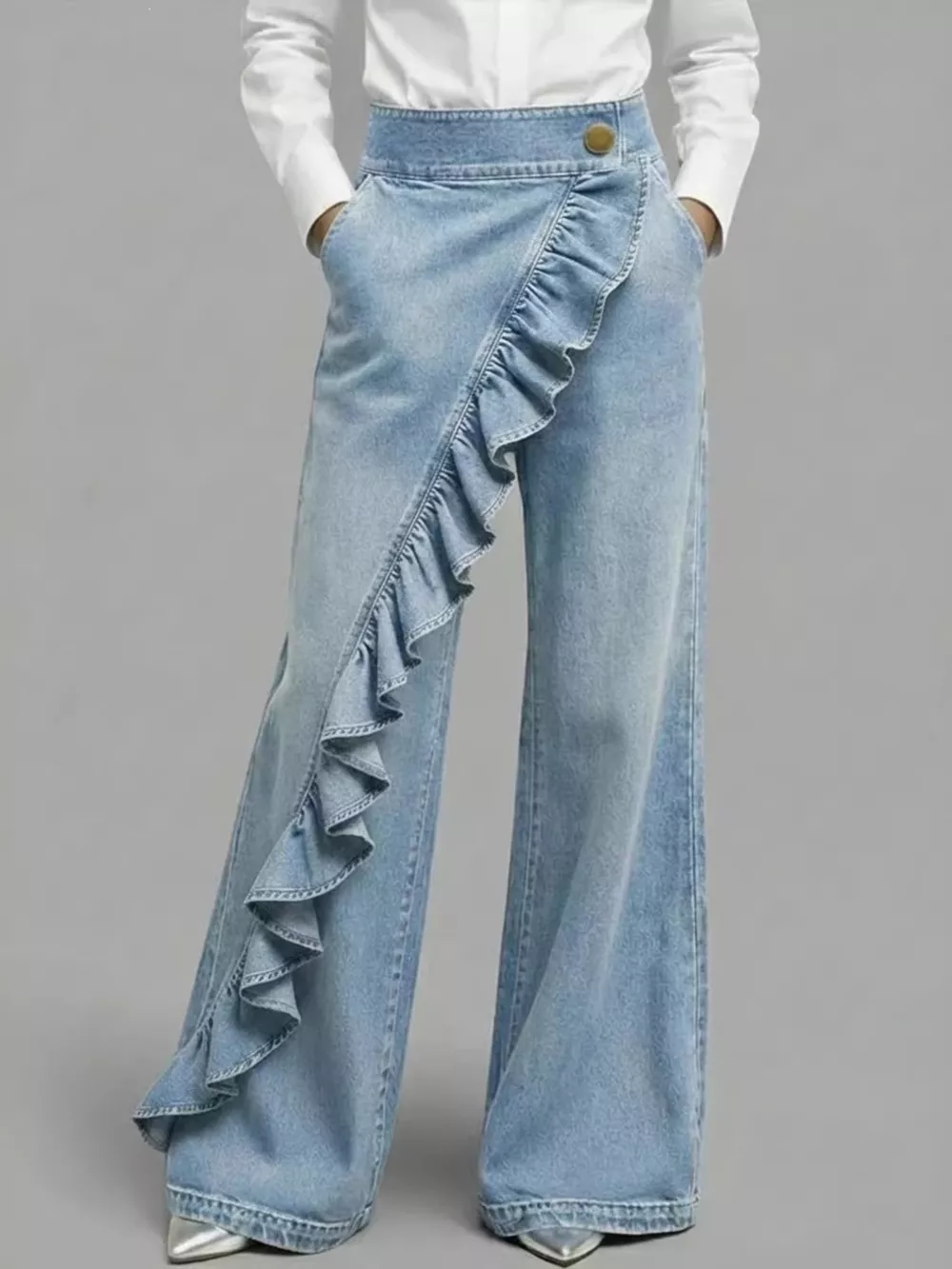 Full Size Ruffled Wide-Leg Jeans Plus Size, image 2