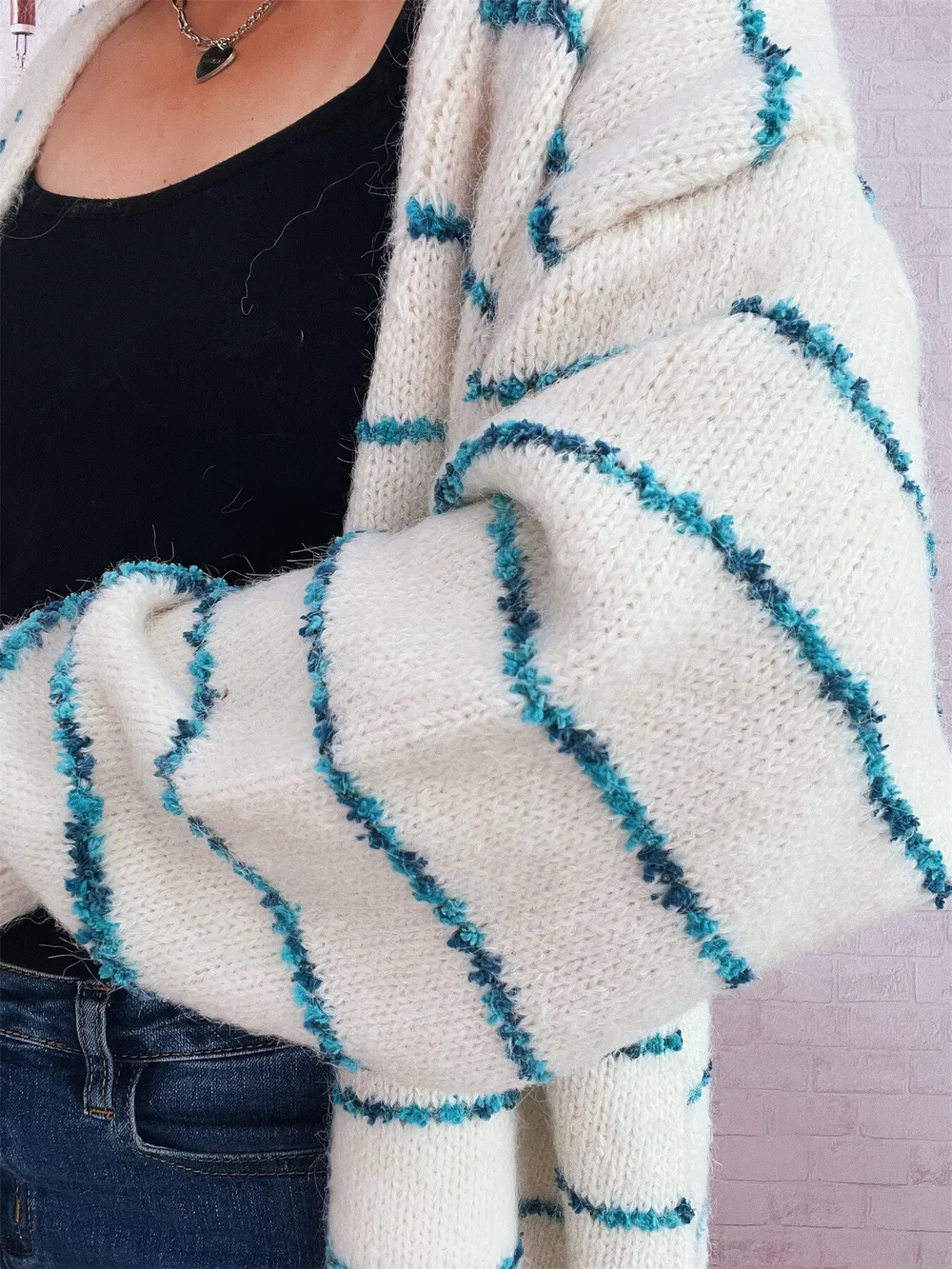 Striped Button-Up Cardigan with V-Neck Design, image 5