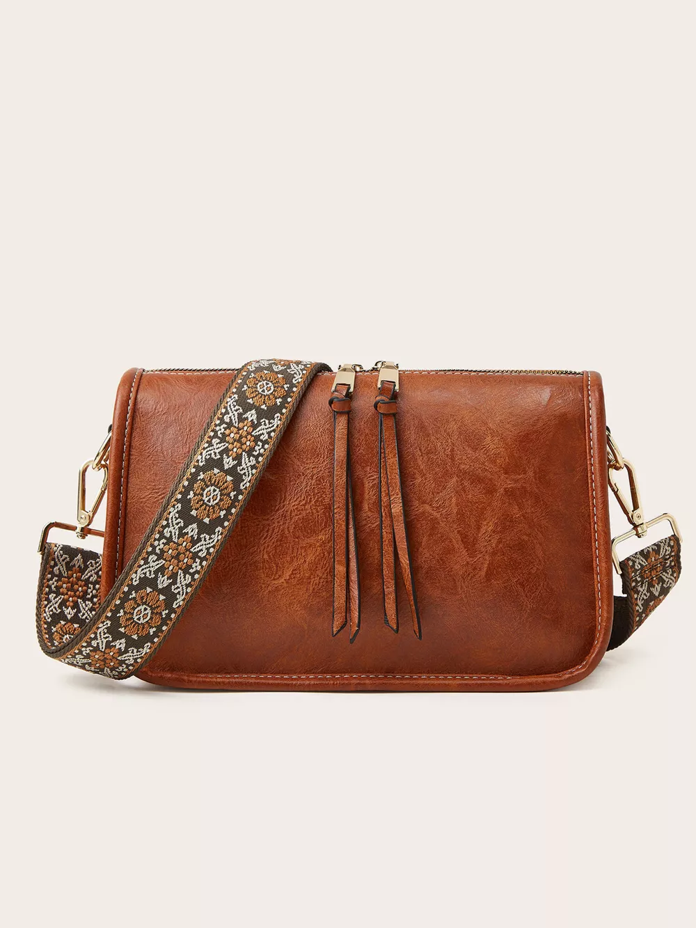 Vintage Style Patterned Strap Crossbody Bag, image 4