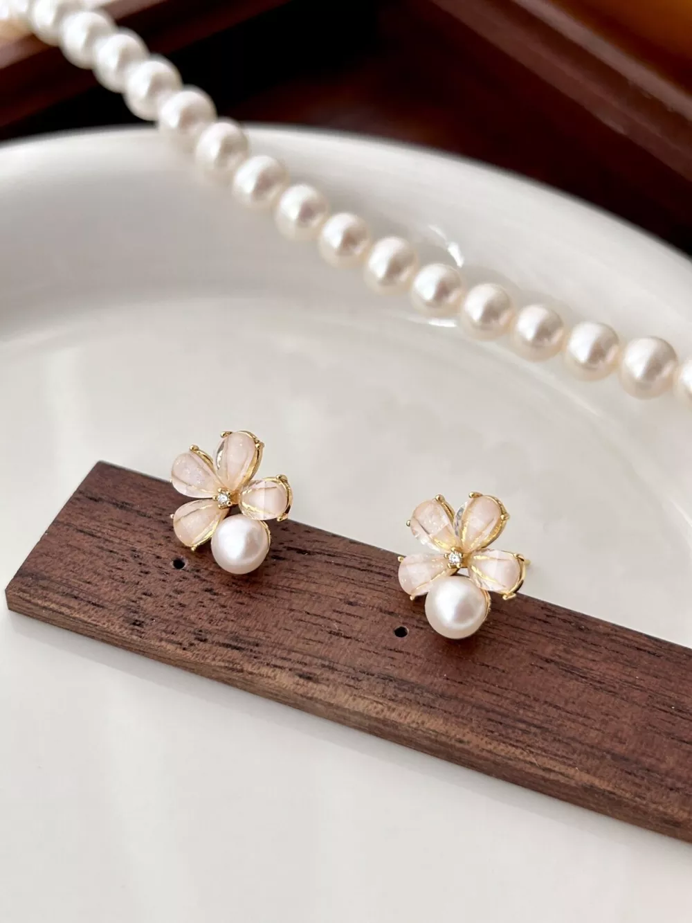 Floral Pearl Stud Earrings, image 3