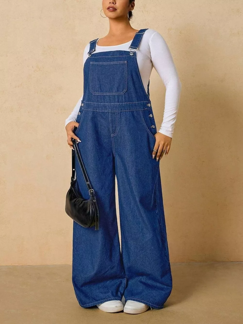Plus Size Adjustable Strap Wide-Leg Denim Overalls, image 8