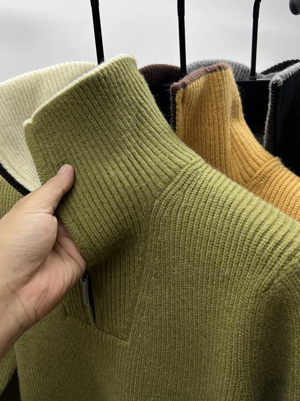 Men's Plus Size Zip Collar Long Sleeve Sweater, image 5