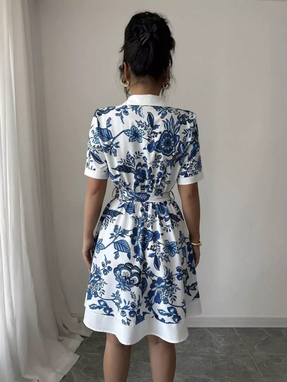 Floral Print Button-Front Shirt Dress, image 6