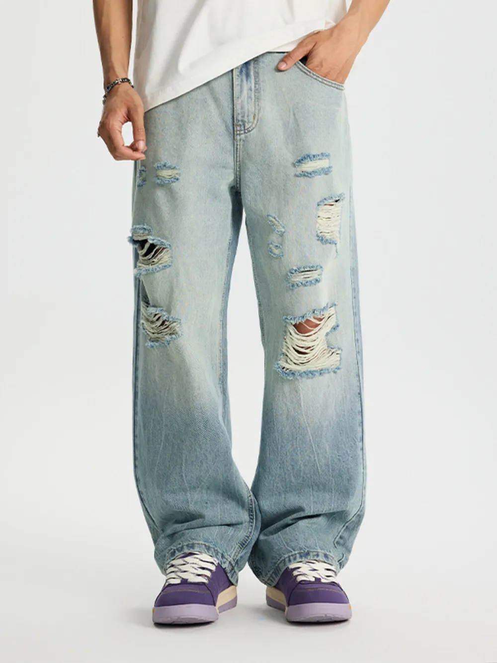 Men's Full Size Distressed Wide Leg Jeans Plus Size, image 9